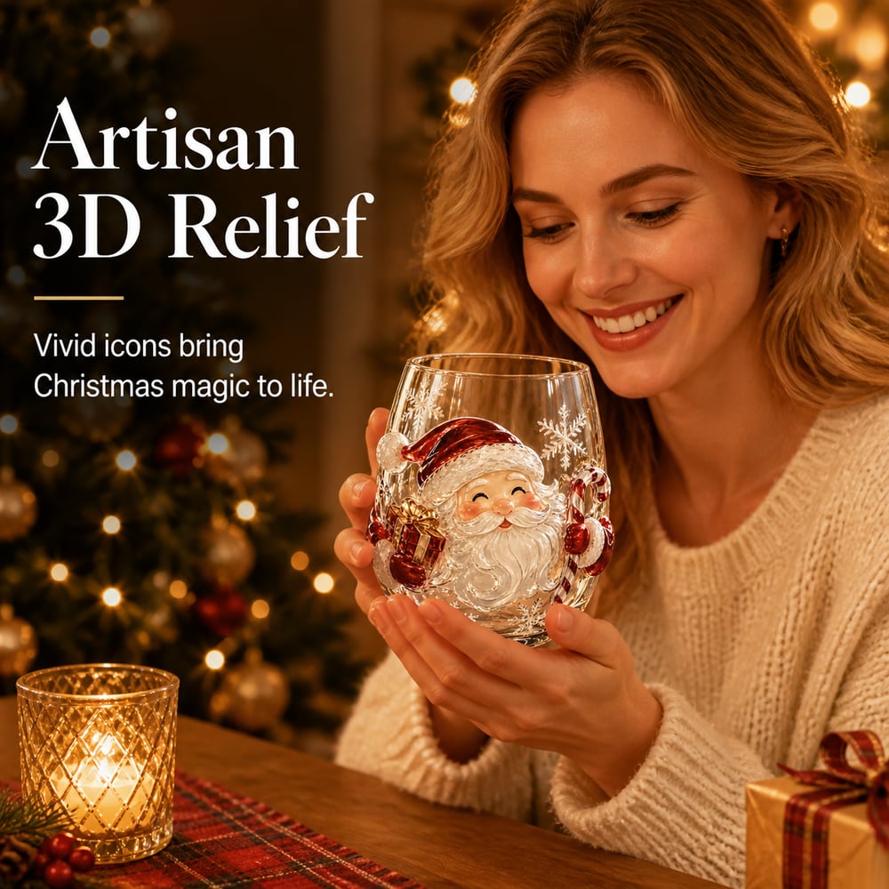 Raised 3D Christmas Art Glass Cup
