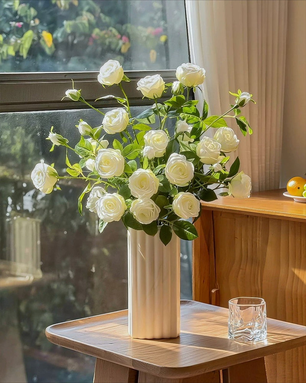 Luxe White Spray Rose Faux Floral Arrangement