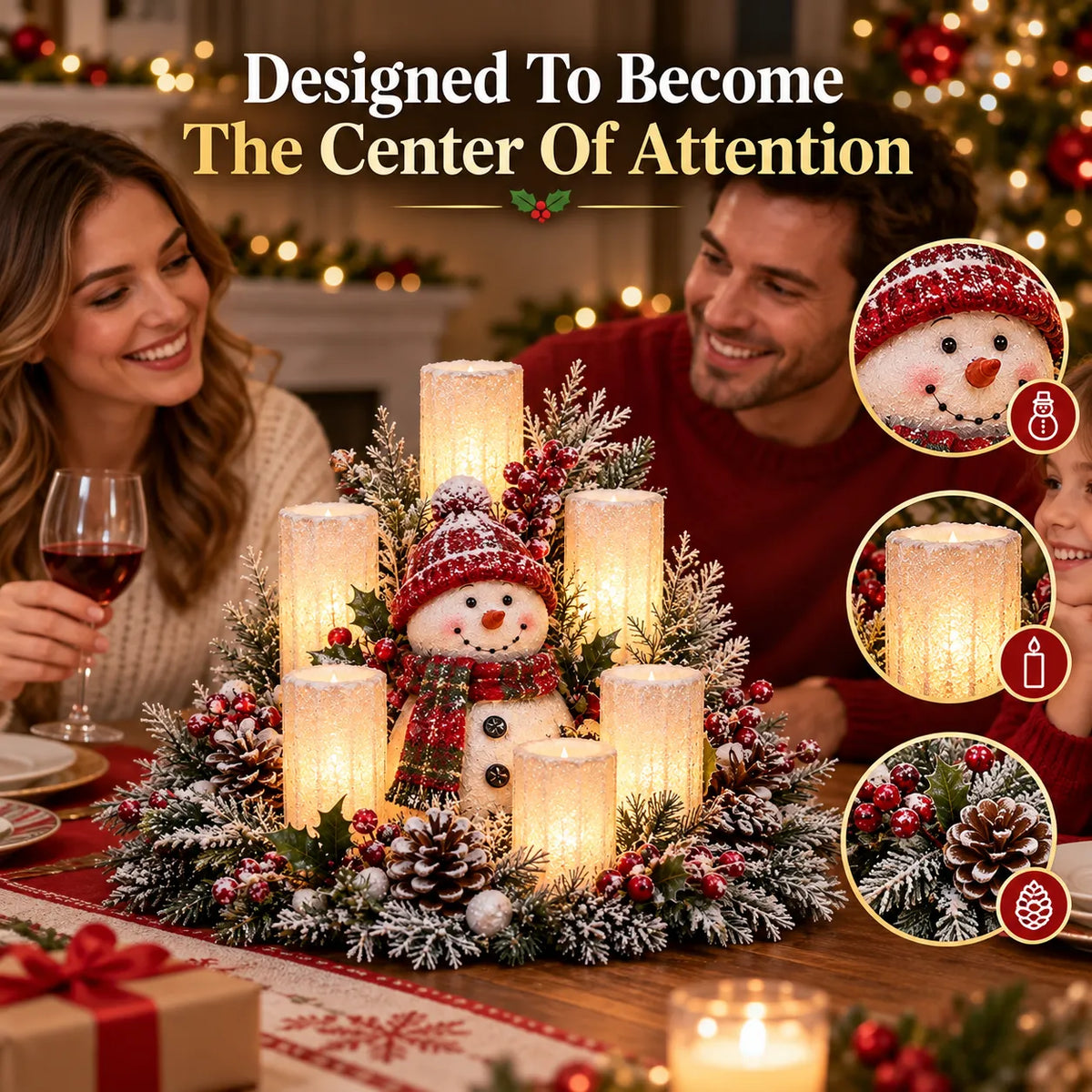Christmas Lighted Centerpiece With Flameless Candle Glow