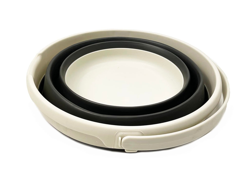 Collapsible Plastic Bucket - Pop up Saving - by Maetiva (Grey/Washed Black, Round, 10L)