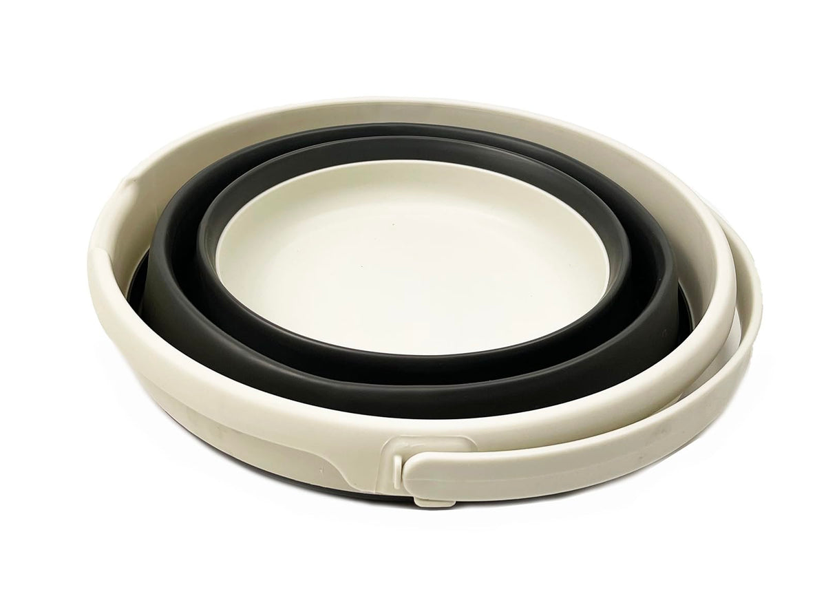 Collapsible Plastic Bucket - Pop up Saving - by Maetiva (Grey/Washed Black, Round, 10L)