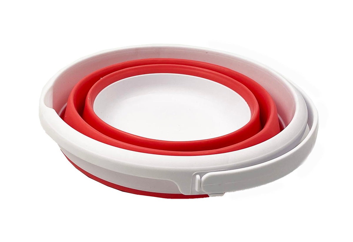 Collapsible Plastic Bucket - Pop up Saving - by Maetiva (White/Coral Pink, Round, 5.5L)