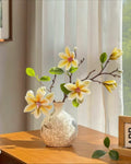 Vintage Yellow Magnolia Faux Floral Arrangement with Vase