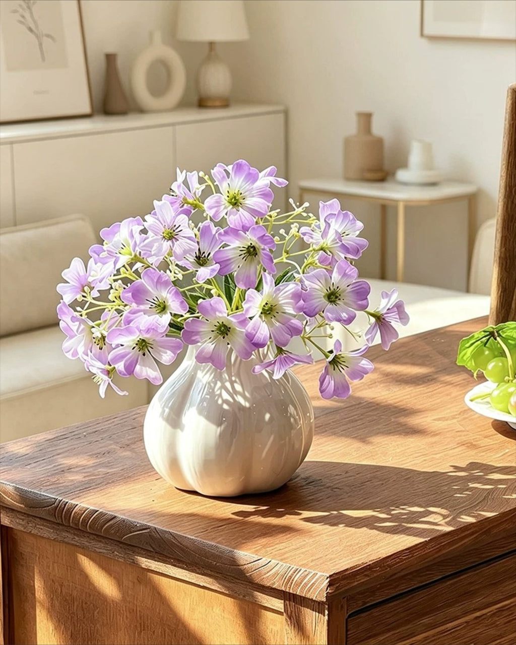 Soft Lavender Oxalis Faux Floral Arrangement with Vase