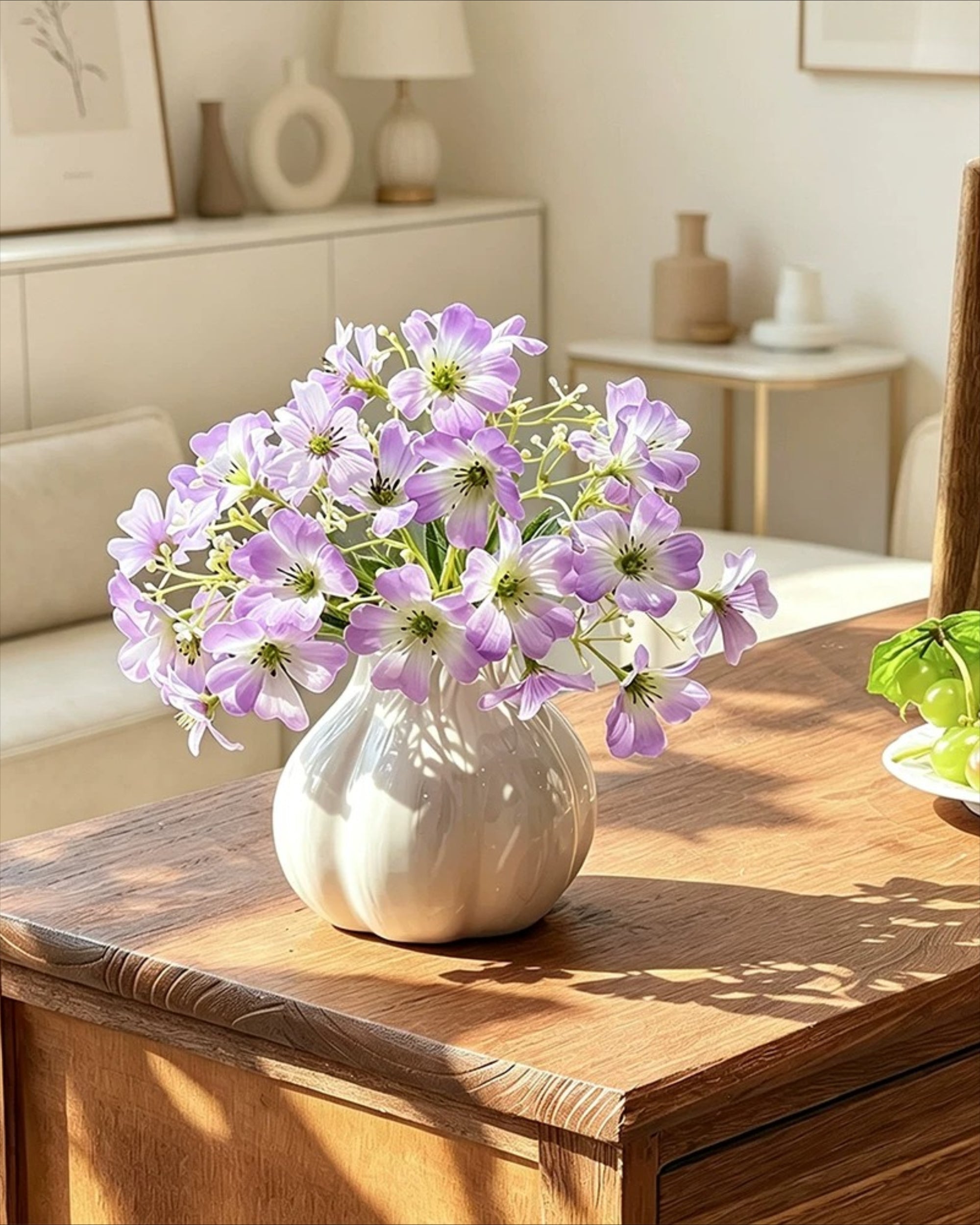 Soft Lavender Oxalis Faux Floral Arrangement with Vase