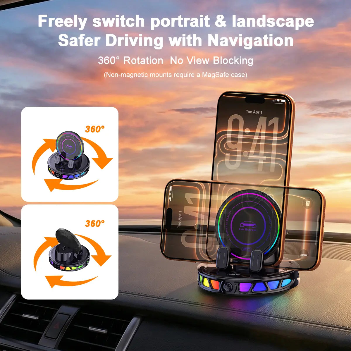 Wireless Charging Car Mount — Fast Charging, Automatic Clamping, Vent Mount, Dashboard Mount, Rotating, Universal