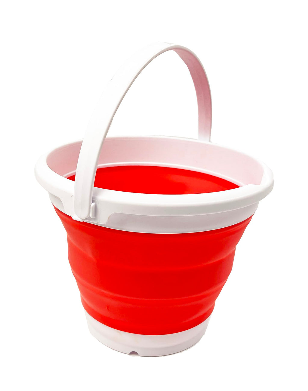 Collapsible Plastic Bucket - Pop up Saving - by Maetiva (White/Coral Pink, Round, 5.5L)