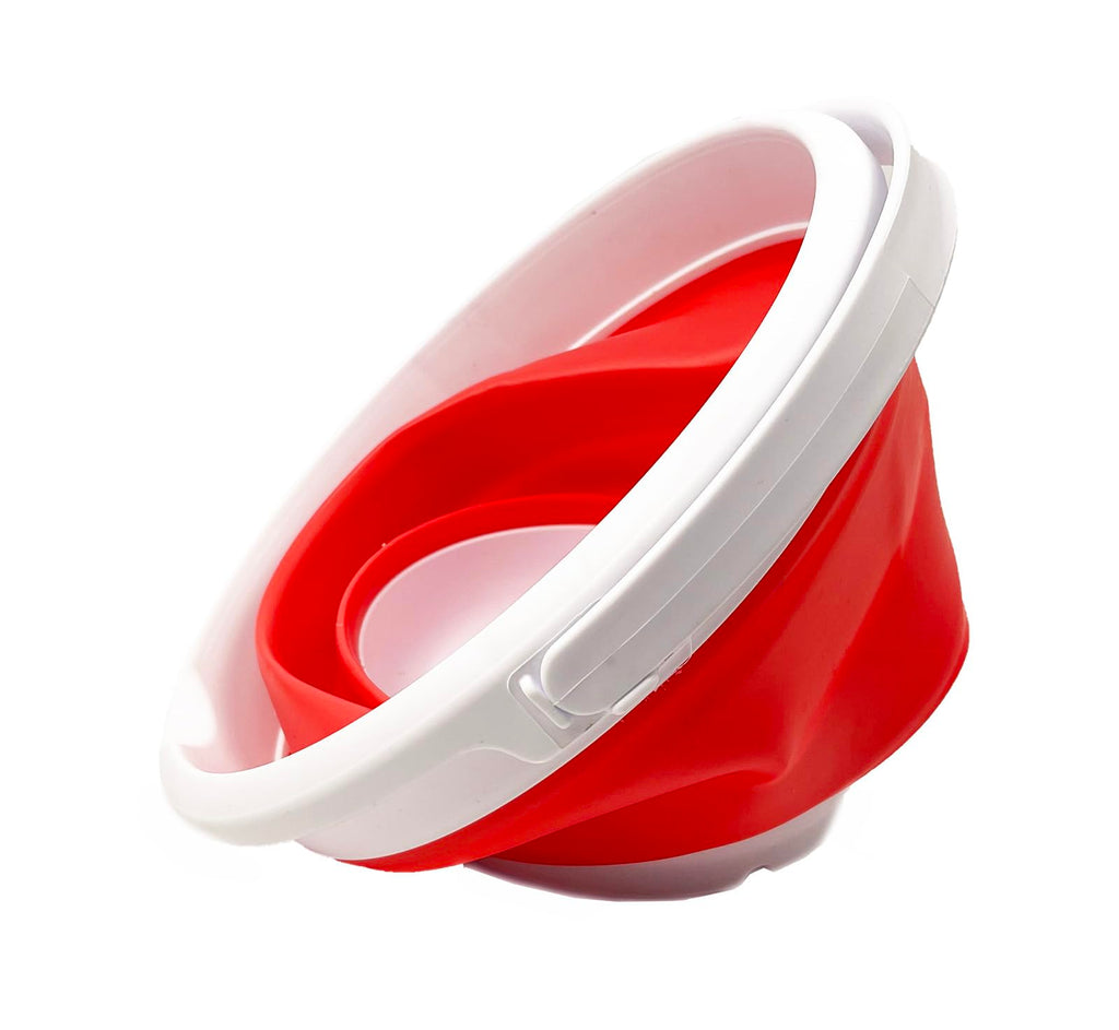 Collapsible Plastic Bucket - Pop up Saving - by Maetiva (White/Coral Pink, Round, 5.5L)
