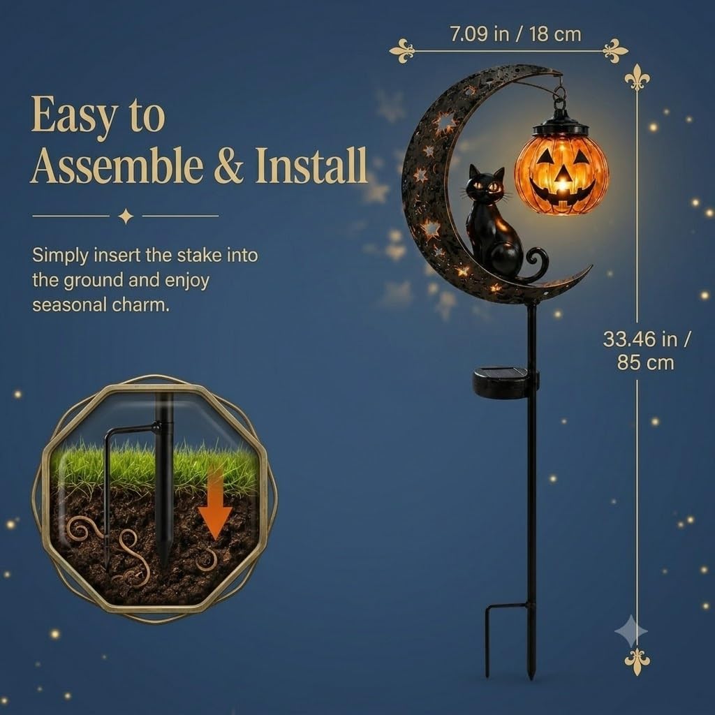 Solar-Powered Black Cat Garden Stake Light