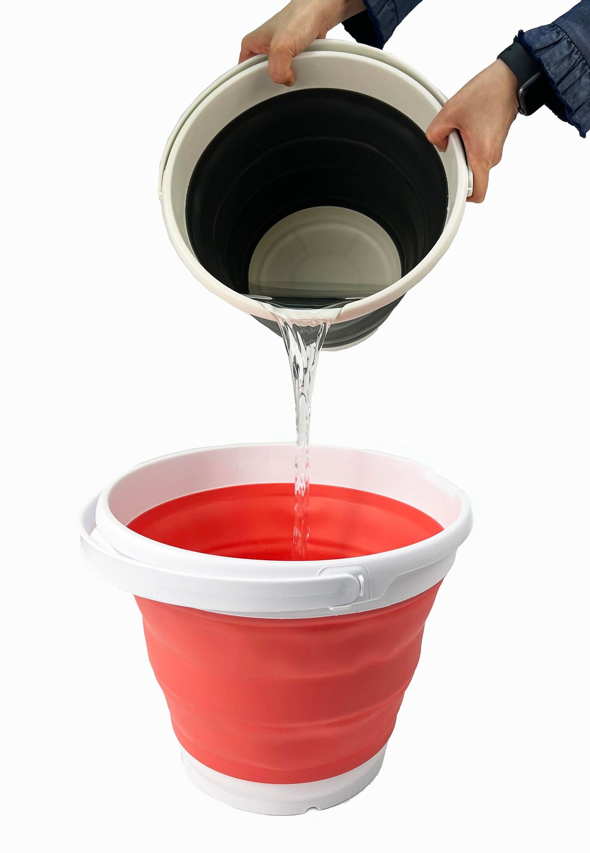 Collapsible Plastic Bucket - Pop up Saving - by Maetiva (Grey/Washed Black, Round, 10L)