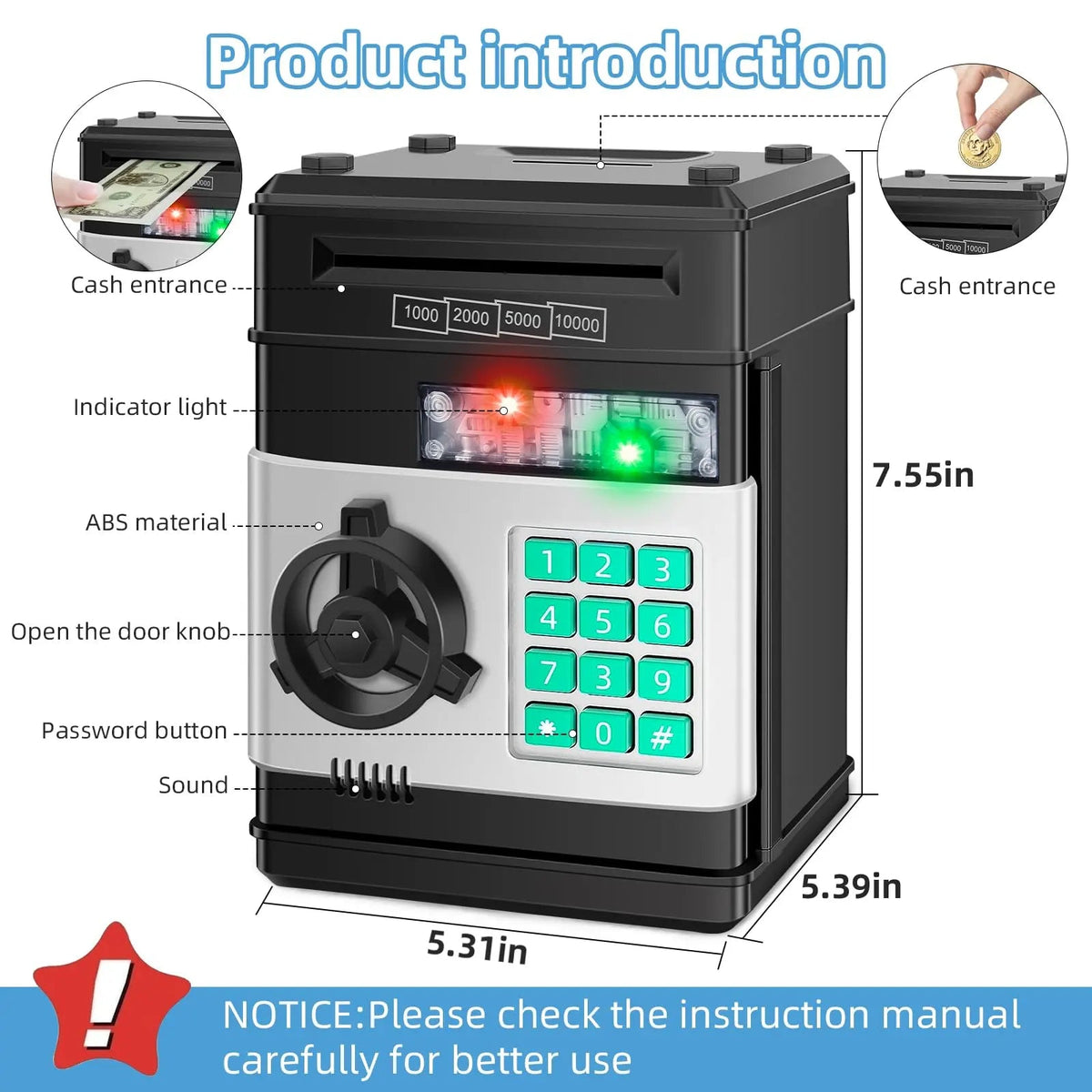Electronic ATM Piggy Bank — Digital Display, Password Protected, Coin Slot, Bill Feeder, Realistic Sounds, Kids Gift
