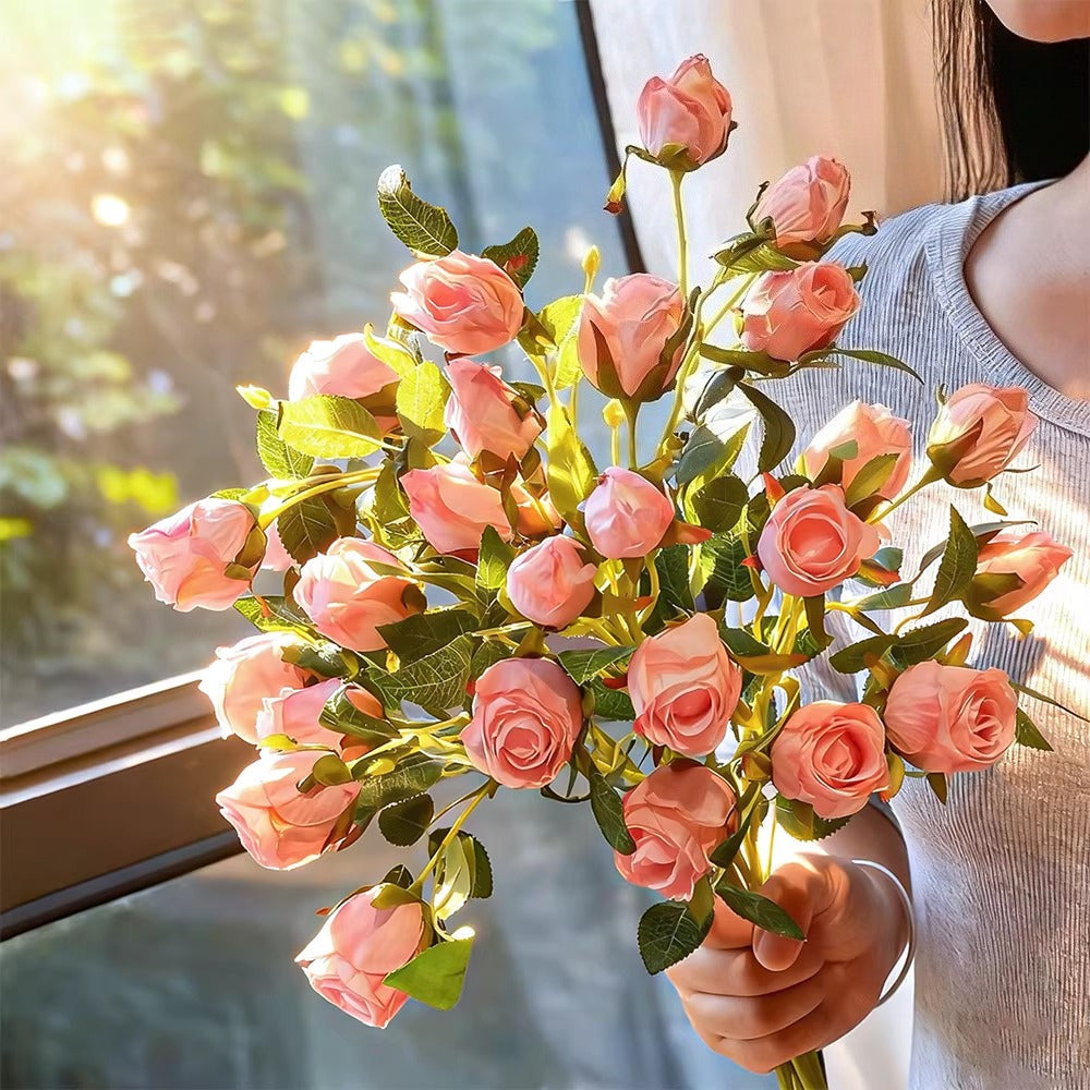 Blush Burned Edge Rose Bouquet Faux Floral Arrangement