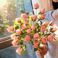 Blush Burned Edge Rose Bouquet Faux Floral Arrangement