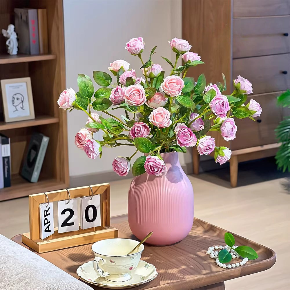 Blush Bubble Rose Cluster Faux Floral Arrangement