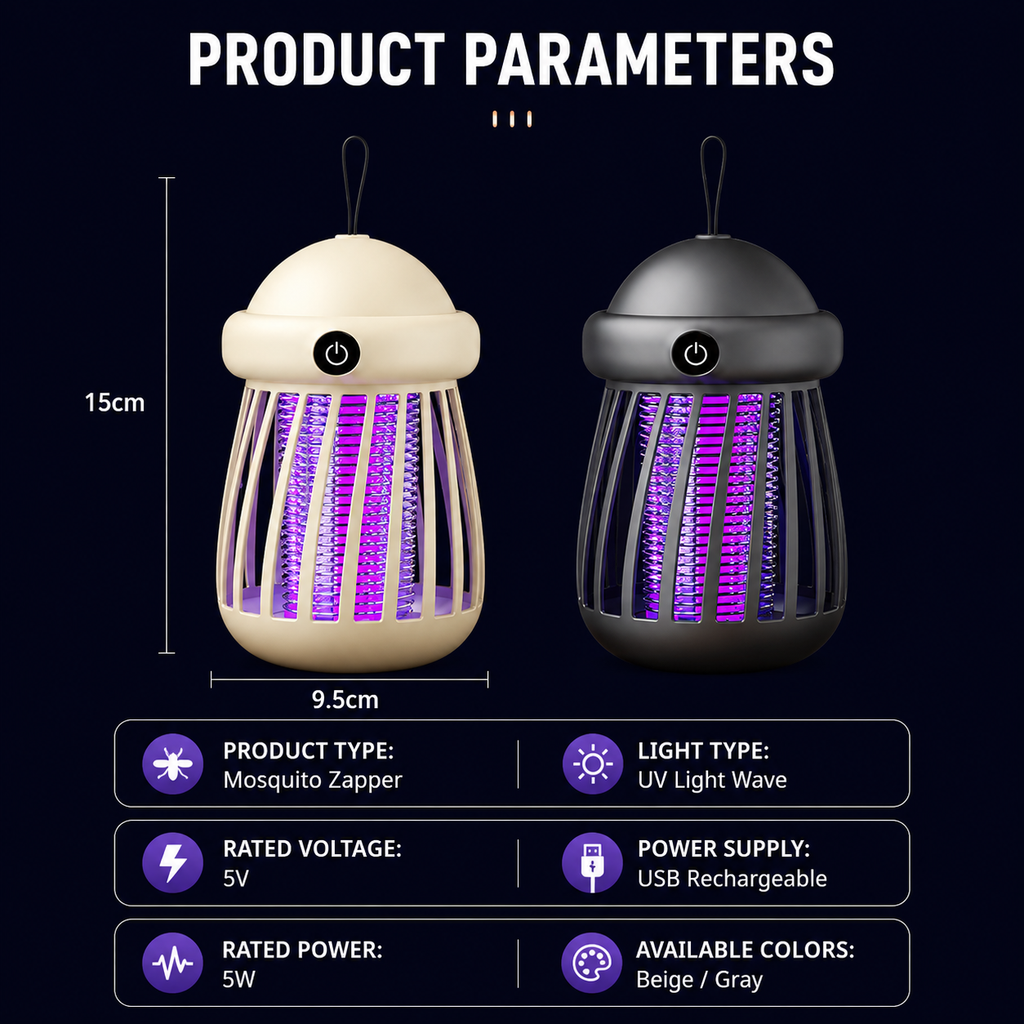Portable Mosquito Zapper Lamp USB Rechargeable UV Light for Indoor Outdoor Use