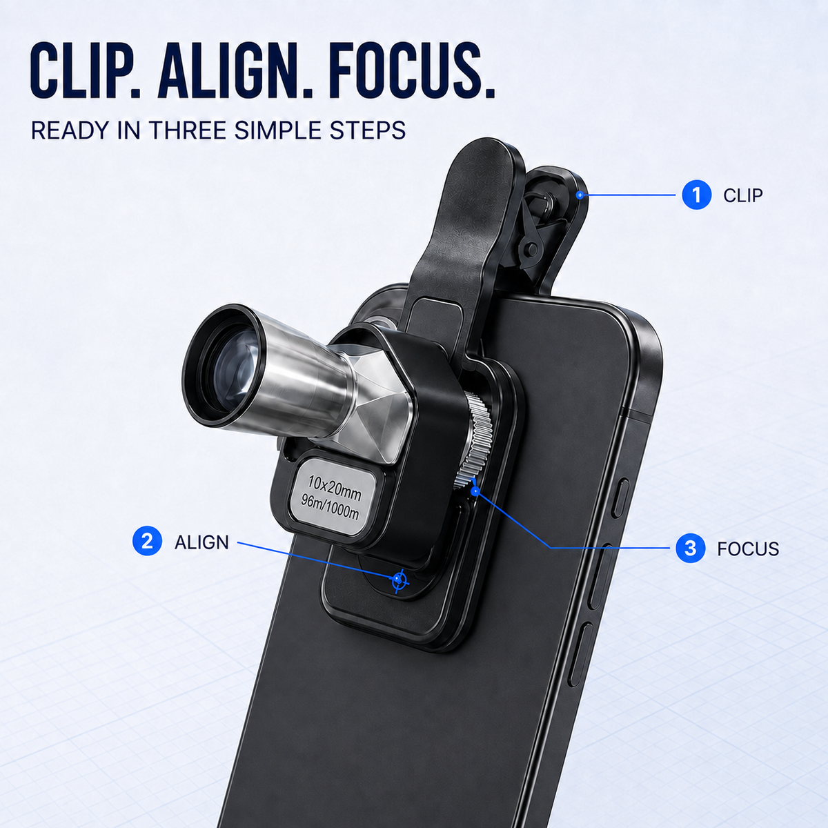 10×20 Mini Monocular Phone Telescope – Pocket Long-Distance Viewer with Adjustable Smartphone Clip