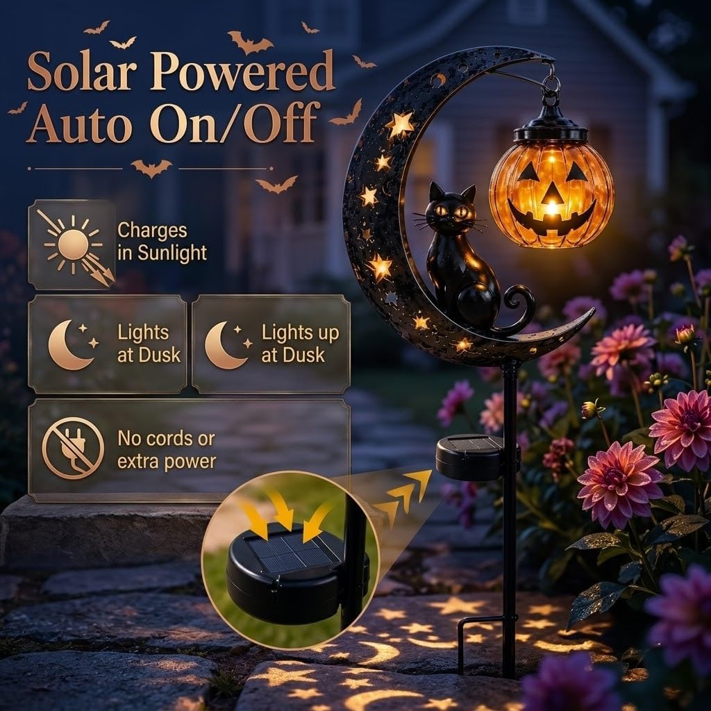 Solar-Powered Black Cat Garden Stake Light