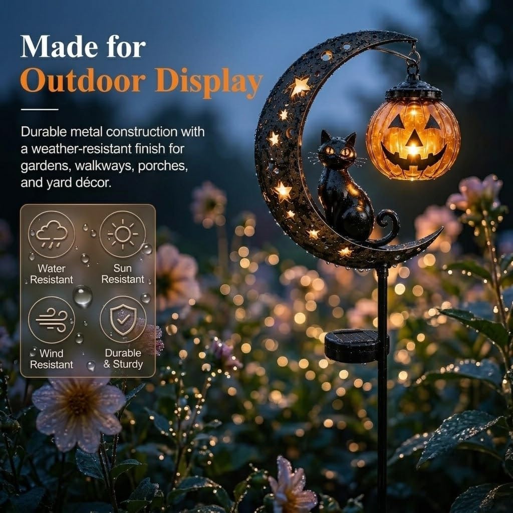 Solar-Powered Black Cat Garden Stake Light