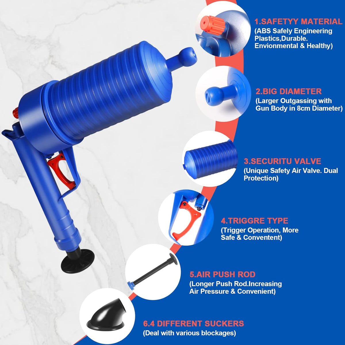 Drain Blaster Air Toilet Sink Plunger Gun Drain Clog Remover Tool