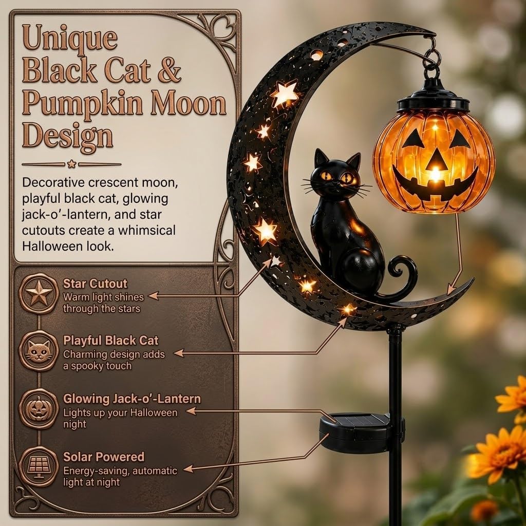Solar-Powered Black Cat Garden Stake Light