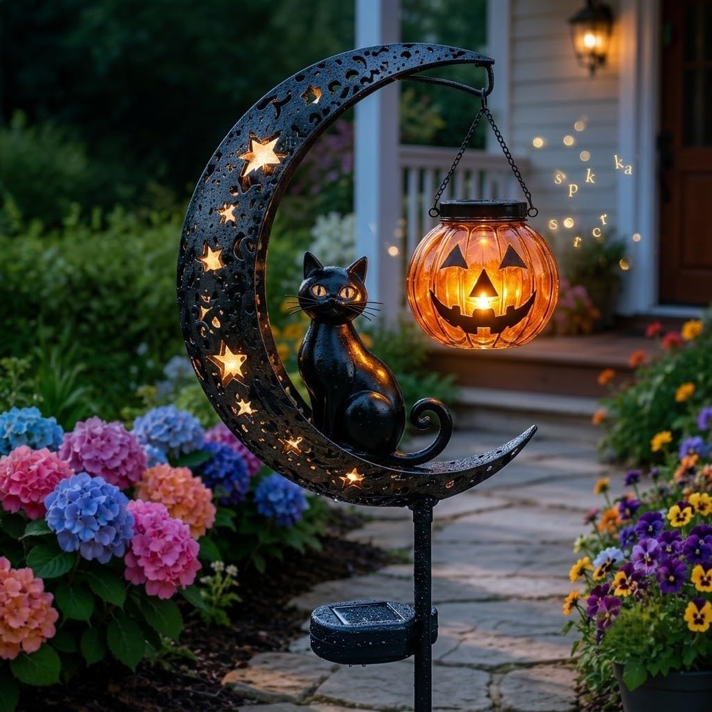 Solar-Powered Black Cat Garden Stake Light