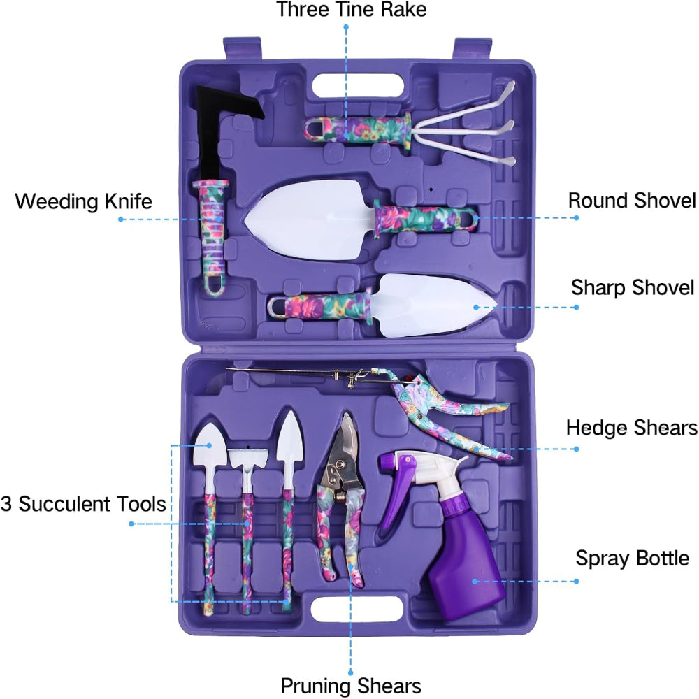 10-Piece Garden Tool Set – Gardening Hand Tools with Pruner, Trowel, Rake & Carry Case
