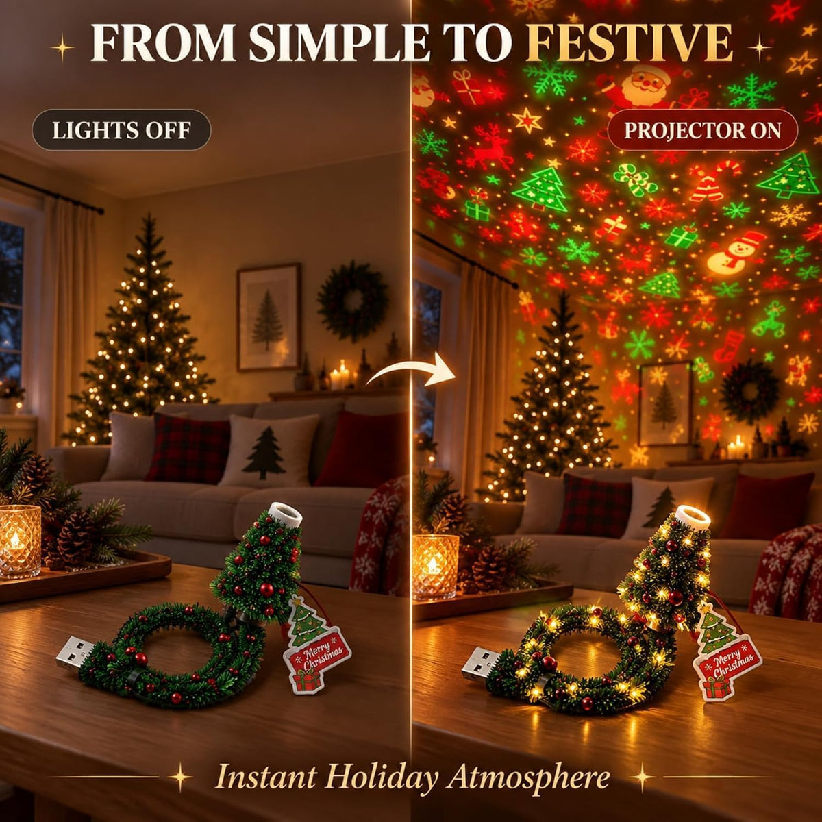 HD USB Christmas Tree Projector Light