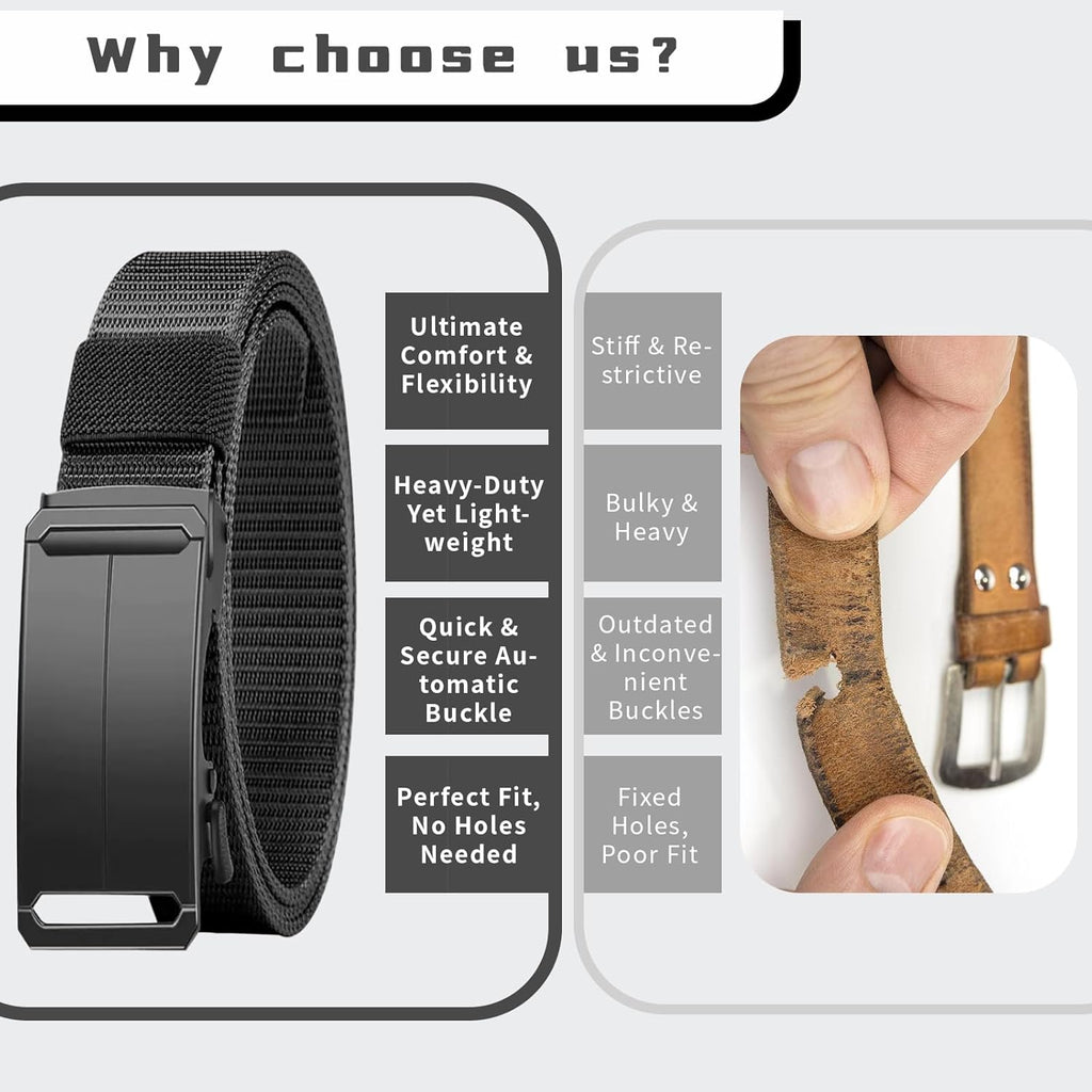 Stretch-Fit Tactical Belt – Ultra-Light Ratchet Web Belt for Outdoor, Work & EDC
