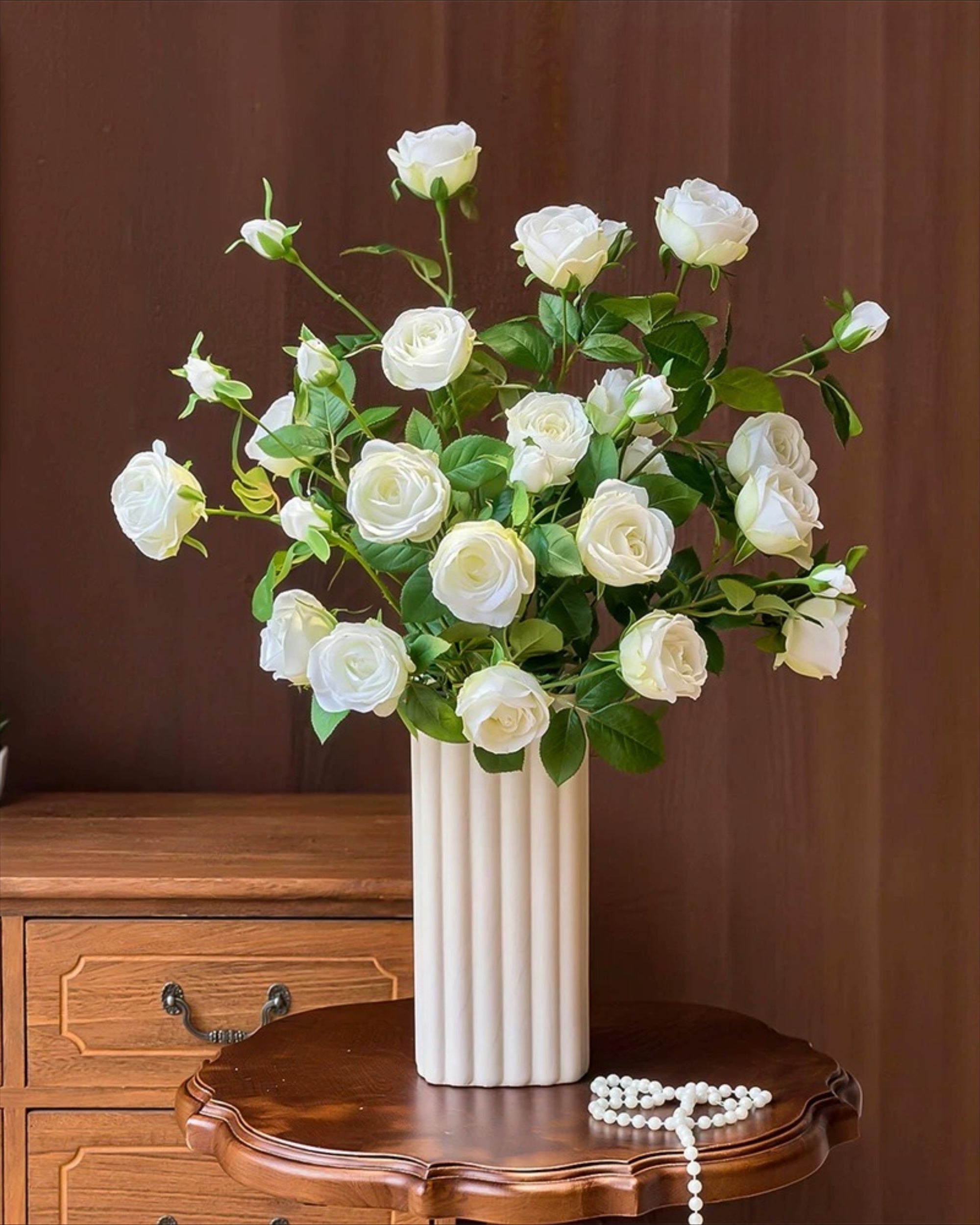 Luxe White Spray Rose Faux Floral Arrangement