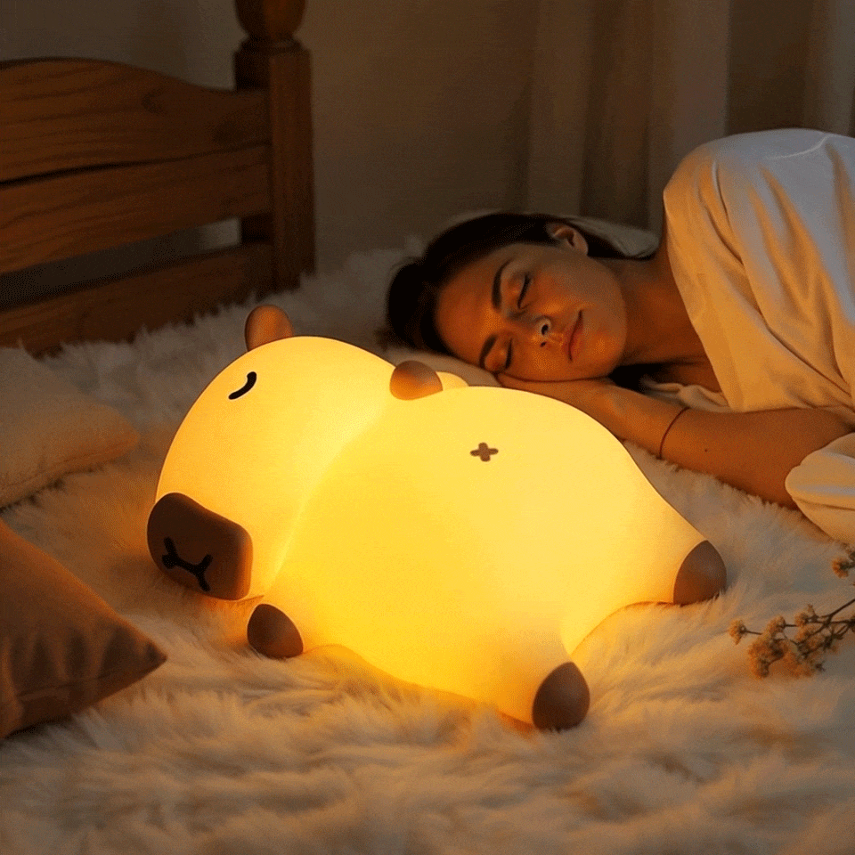 Maetiva® Sleeping Capybara Breathing Squishy Silicone Companion Sound LED Night Light Perfect Gift