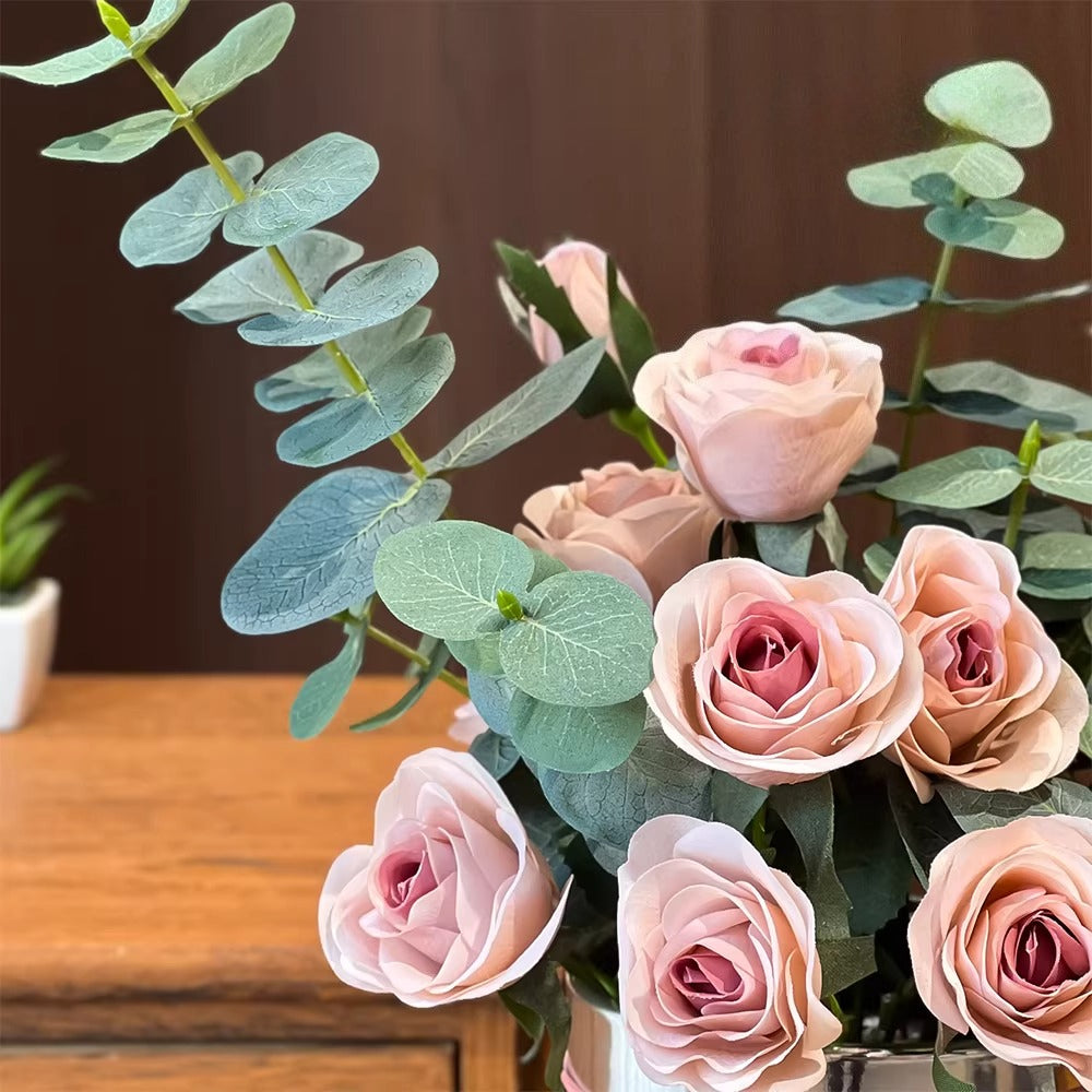 Dusty Rose & Eucalyptus Hug Bucket Faux Floral Arrangement