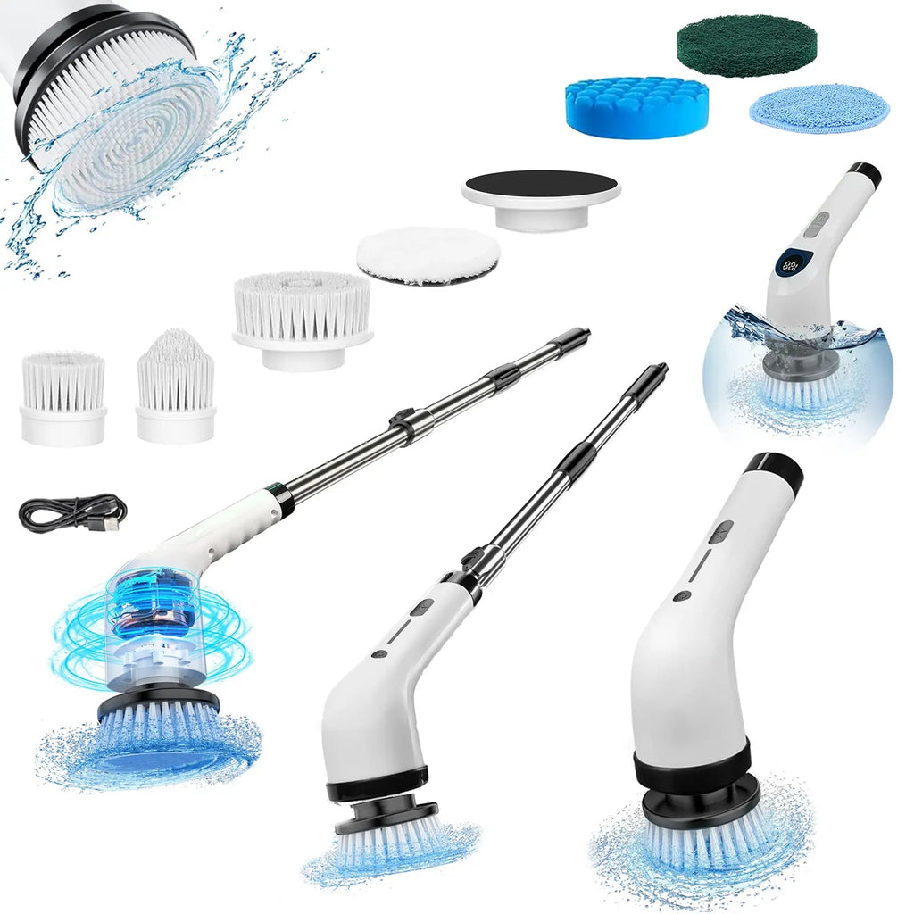 Cordless Electric Spin Scrubber — Rechargeable Power Cleaning, Handheld, Adjustable, Extendable, Multi-Surface