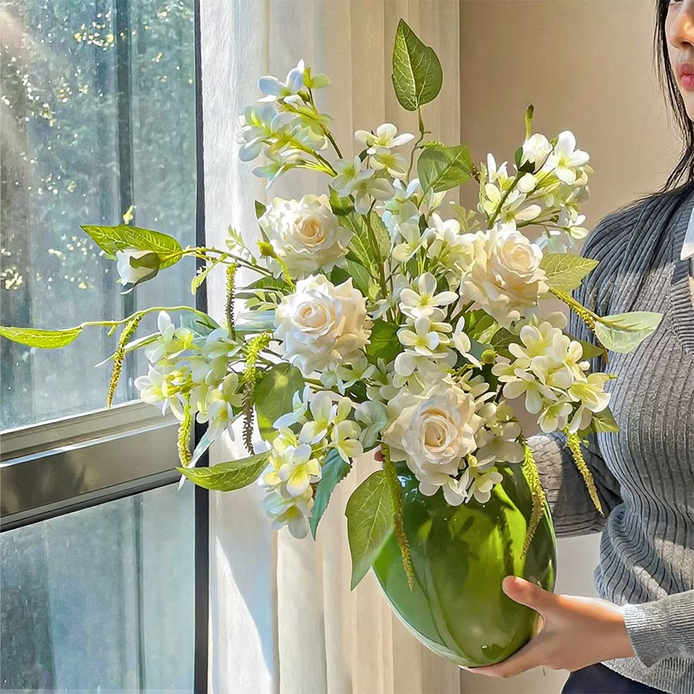 Nordic White Rose & Blossom Breeze Faux Floral Arrangement