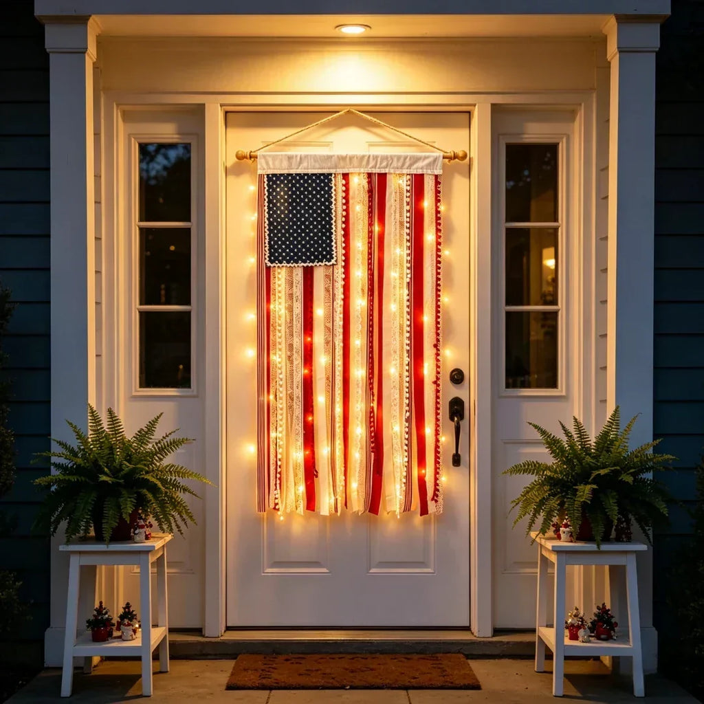 4 x 2.3 Ft Lighted Rag American Flag Banner - USA 250th Celebration