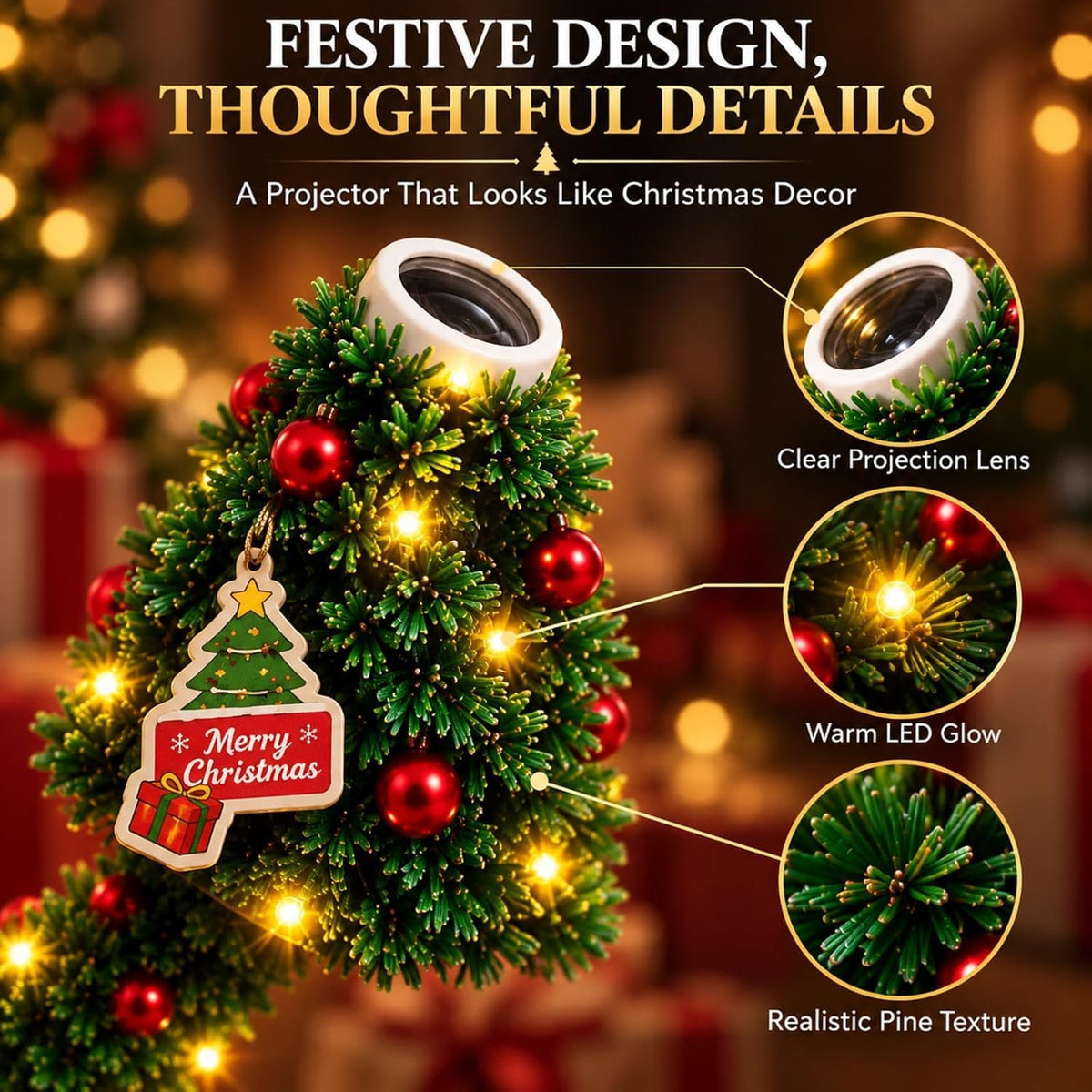HD USB Christmas Tree Projector Light