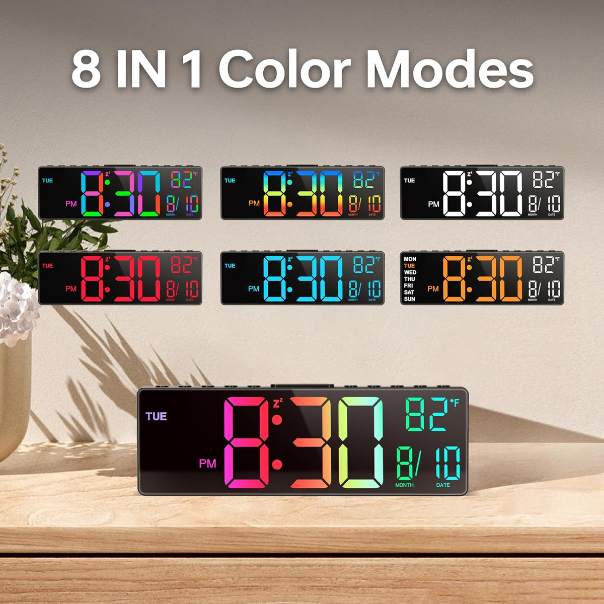 10.5'' Digital Large Alarm Clock with 8-in-1 RGB Colors