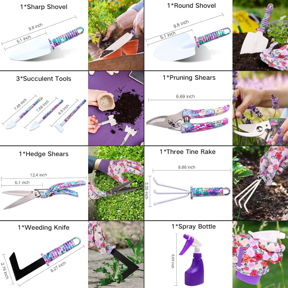 10-Piece Garden Tool Set – Gardening Hand Tools with Pruner, Trowel, Rake & Carry Case