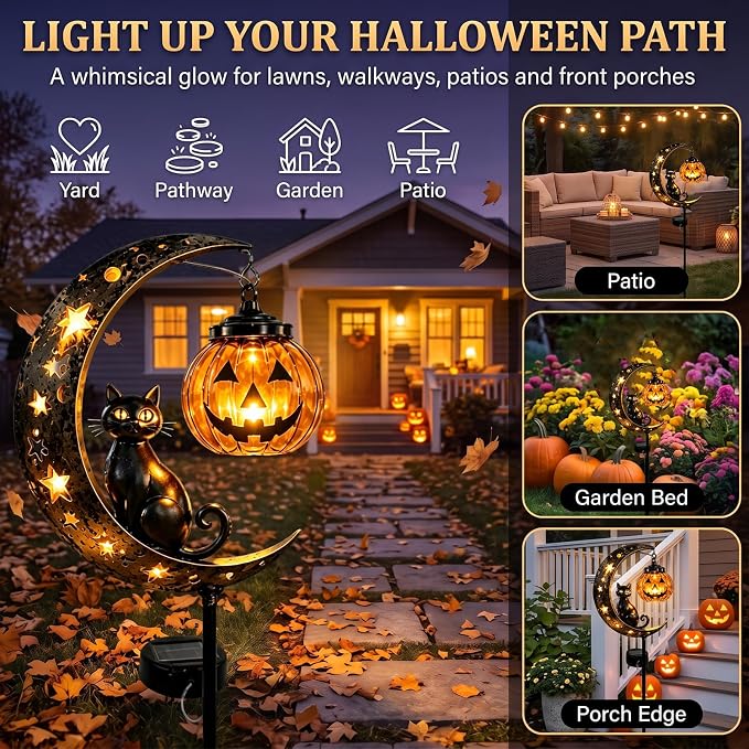 Solar-Powered Black Cat Garden Stake Light
