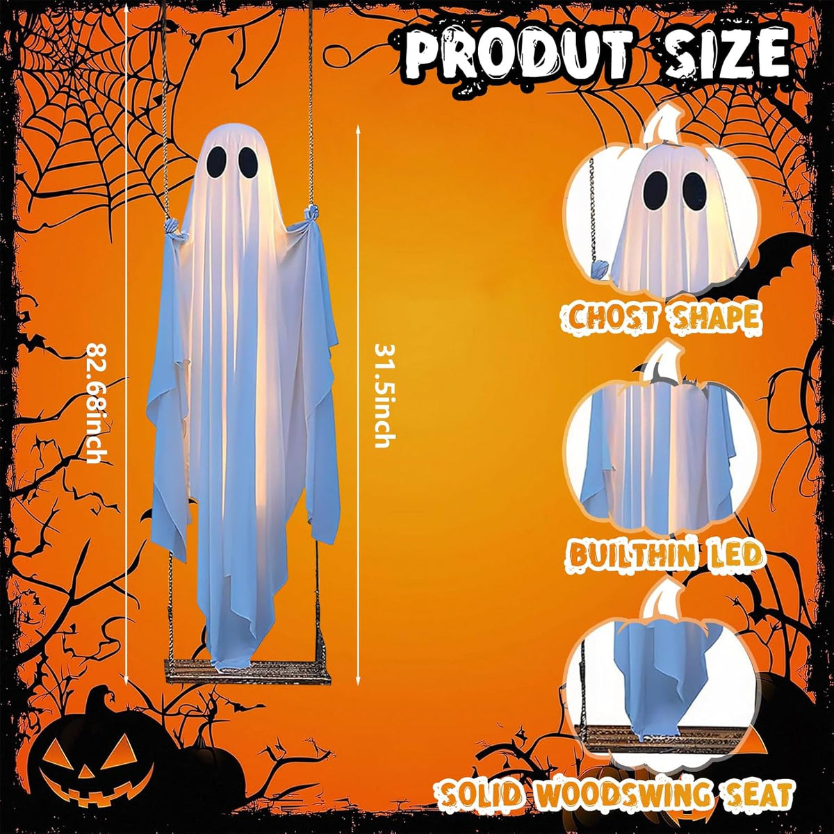 Giant Hanging Ghost Swing Decoration