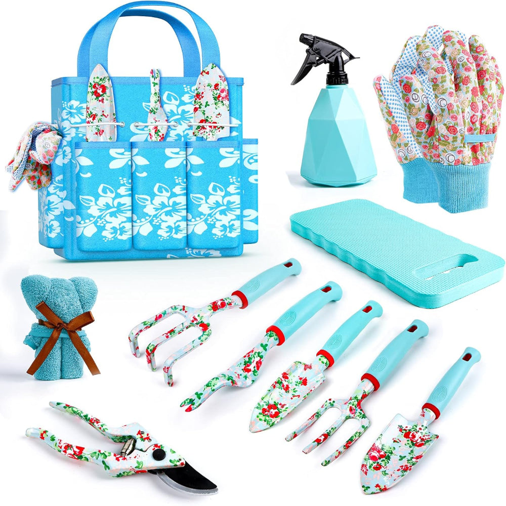10-Piece Garden Tool Set – Gardening Hand Tools with Pruner, Trowel, Rake & Carry Case