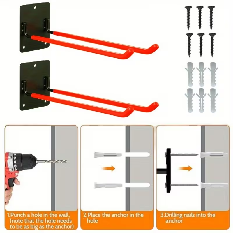 2 Pack Heavy Duty Garage Storage Hooks for Bikes & Garden Tools