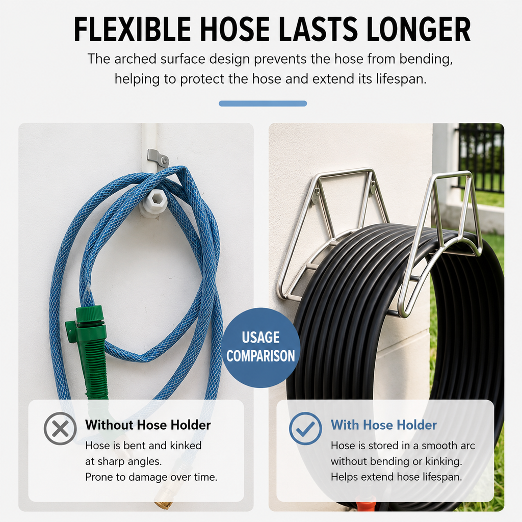 304 Stainless Steel Wall Mounted Hose Holder Rack for Garden Hose
