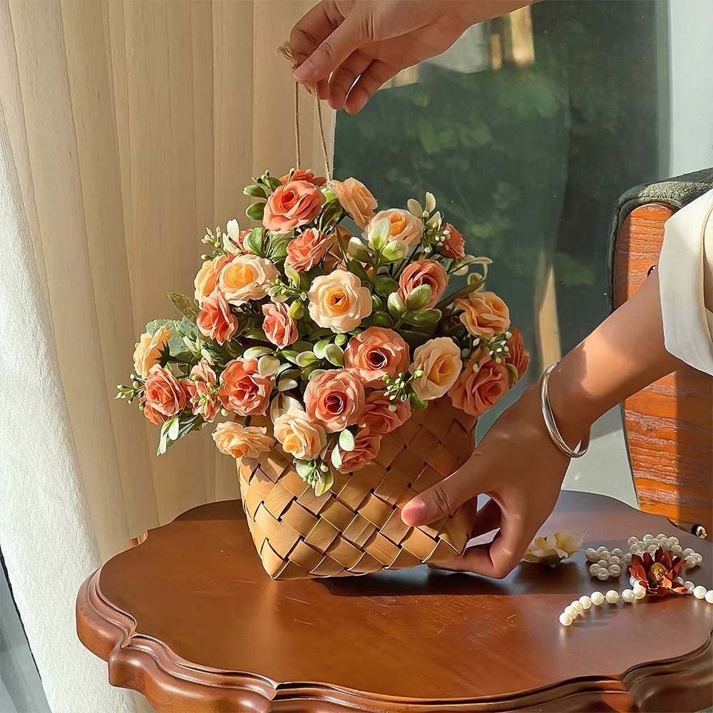 Terracotta Austin Rose Basket Faux Floral Arrangement