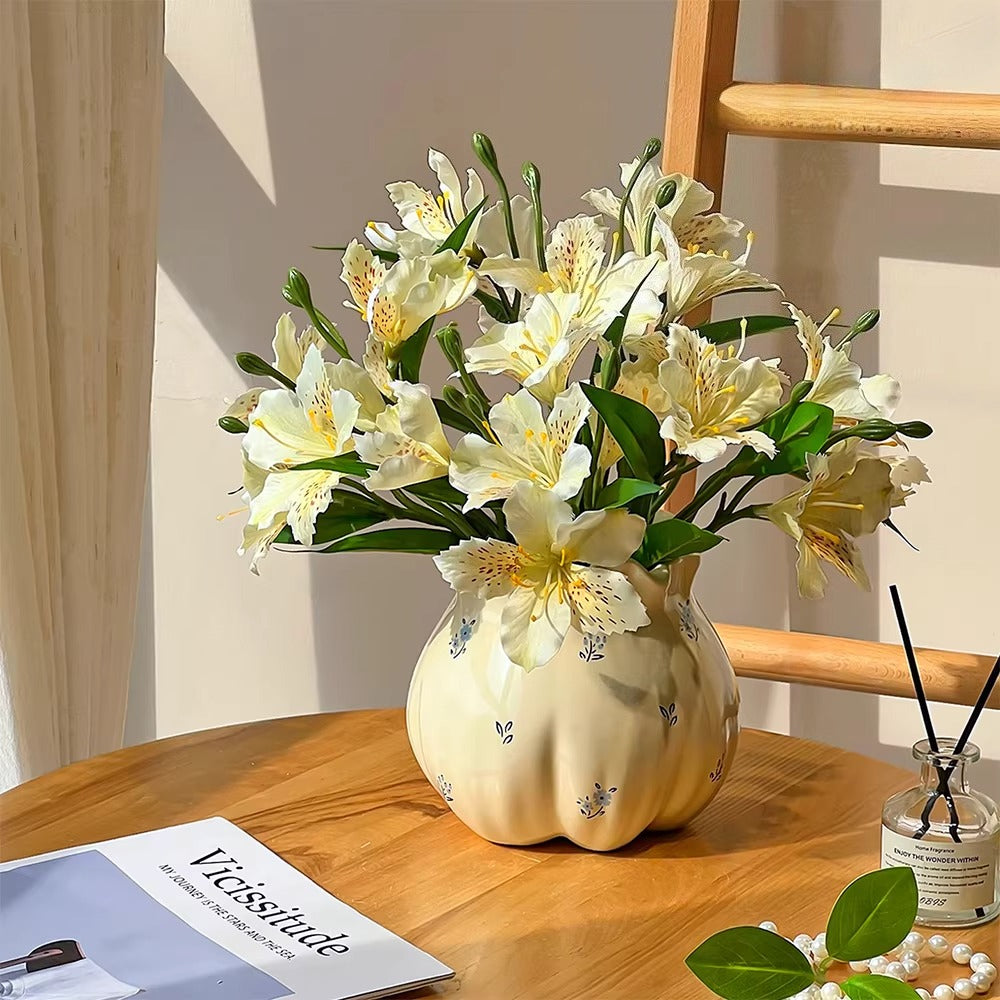 Luxe White Lily of the Incas Ensemble Faux Floral Arrangement