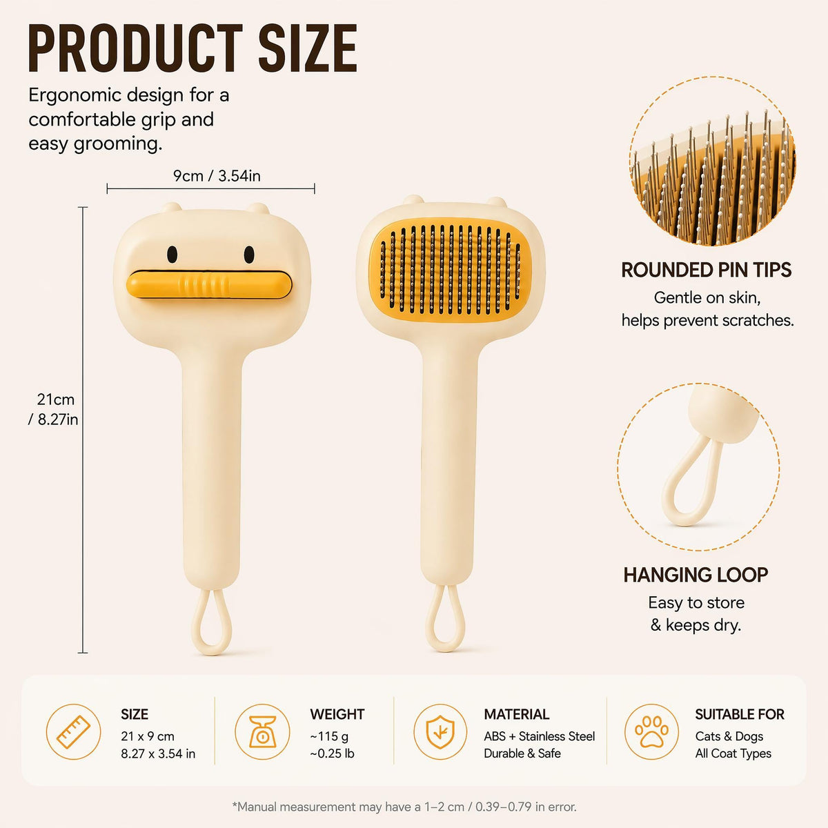 Maetiva Duck Brush — Self-Cleaning Slicker for Cats & Dogs