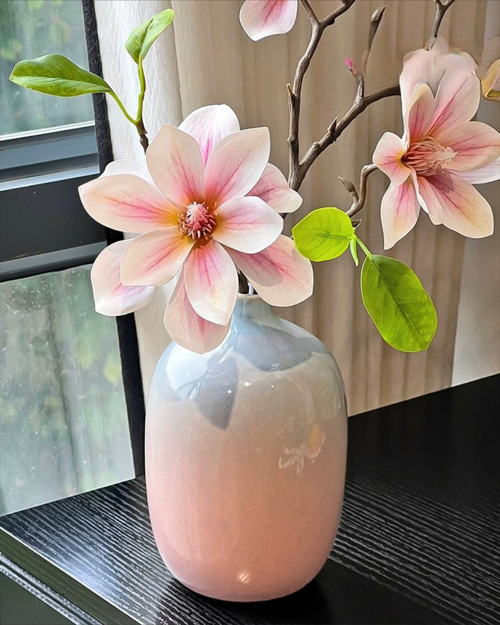 Pink Magnolia Gradient Vase Faux Floral Arrangement with Vase