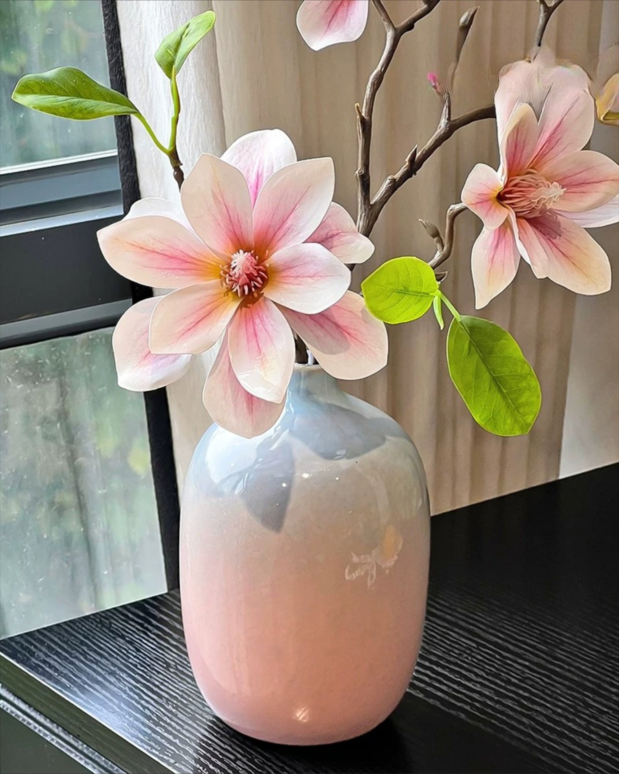 Pink Magnolia Gradient Vase Faux Floral Arrangement with Vase