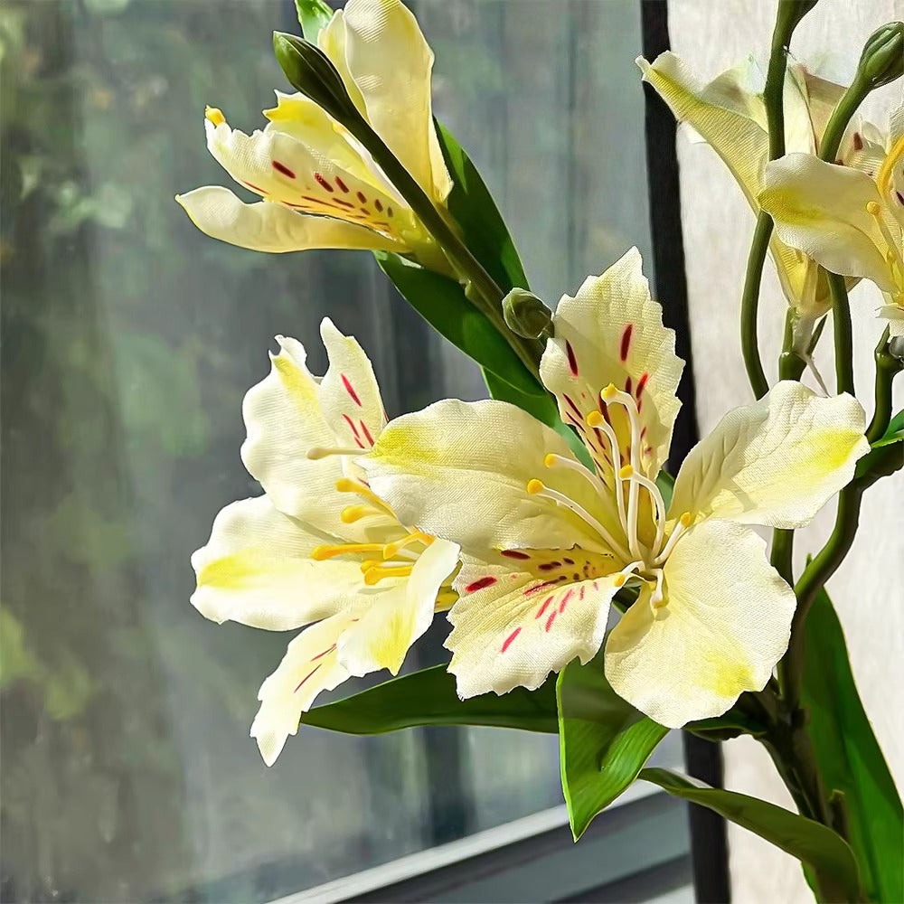 Luxe White Lily of the Incas Ensemble Faux Floral Arrangement