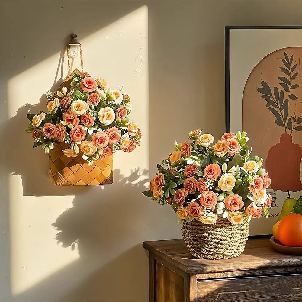 Terracotta Austin Rose Basket Faux Floral Arrangement