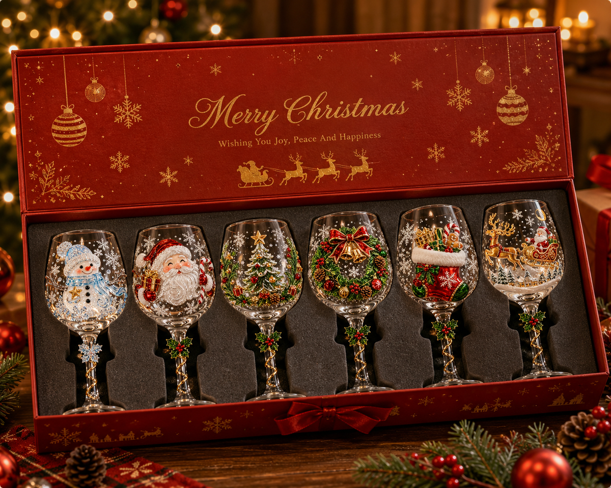 Christmas  Wine Glass Collection Gift Box Set